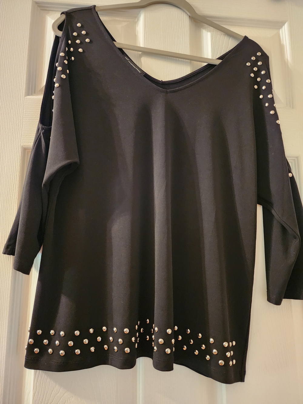 INC International Concepts Black Cold-Shoulder Studded Top